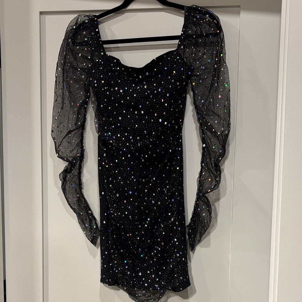Stunning Black Glitter Long Sleeve Dress